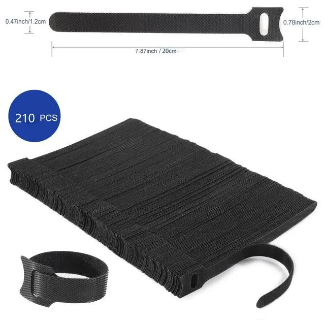 Alt view image 2 of 6 - Reusable Cable Ties, 210 PCS 8 Inches Adjustable Cord Straps Wire Organizer Cord Wrap and Hook Loop Cable Management