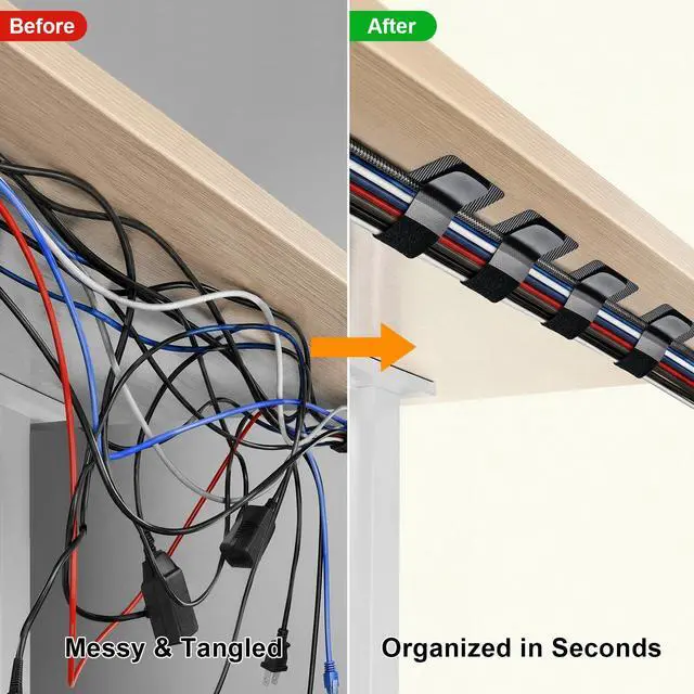 Alt view image 2 of 7 - Cable Management Under Desk, 20 Pair Cord Organizer Straps