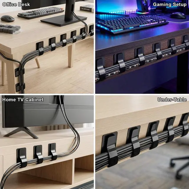 Alt view image 6 of 7 - Cable Management Under Desk, 20 Pair Cord Organizer Straps