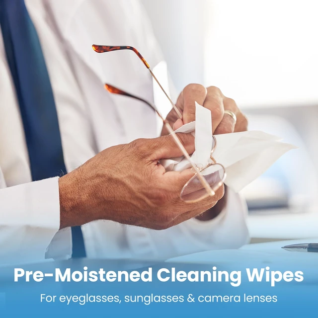 Alt view image 2 of 7 - 210 Count Lens Wipes for Eyeglasses, Eyeglass Cleaning Wipes Pre-moistened Individually Wrapped Scratch-Free Streak-Free Eye Glasses Cleaner Wipes for Sunglasses, Camera Lens, Screens