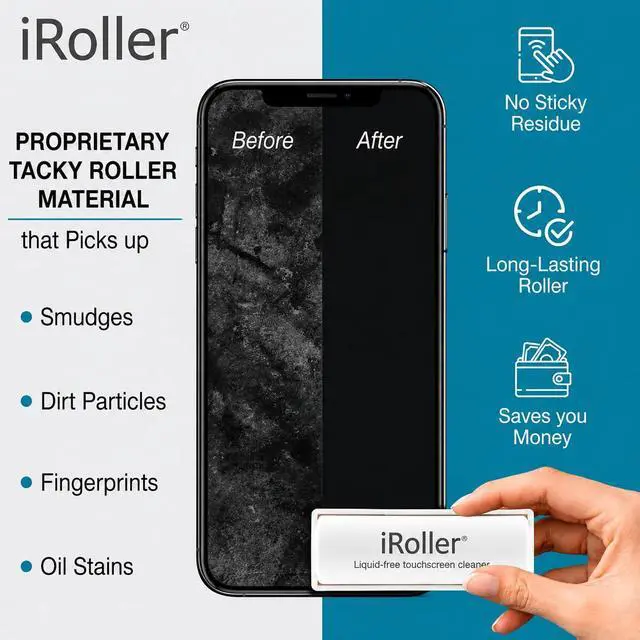 Alt view image 2 of 7 - Screen Cleaner - No Need for Spray or Wipes - Liquid Free iPad Screen Cleaner Roller Tool - Washable & Reusable - Phone Screen Cleaner Ideal for iPhone, Laptop, Computer Touchscreen - 3.5"