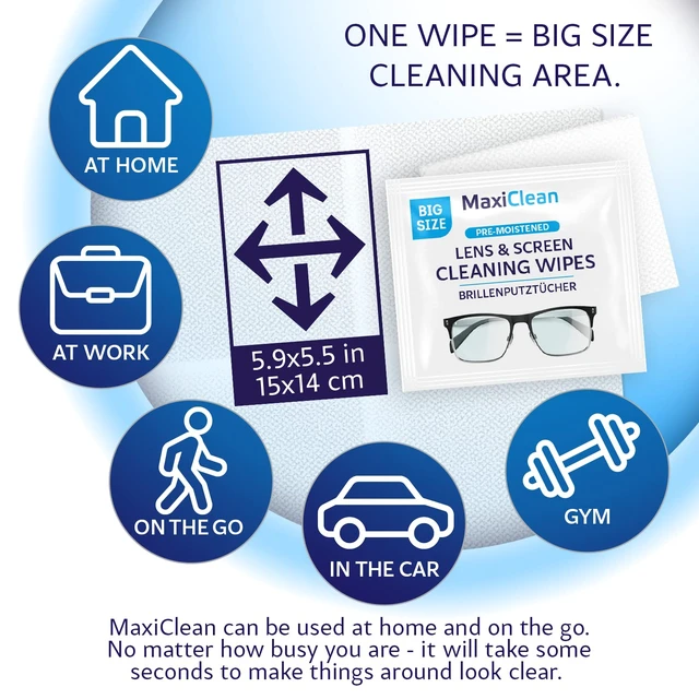 Alt view image 5 of 7 - Glasses Wipes Lens Cleaner - Lens Wipes for Eyeglasses - 400 Pre-moistened Individually Wrapped Wipes for Eye Glasses, Electronics, Phone, Computer, Laptop Screen - Camera Lens Cleaner - Made in EU
