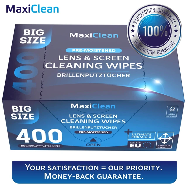 Alt view image 7 of 7 - Glasses Wipes Lens Cleaner - Lens Wipes for Eyeglasses - 400 Pre-moistened Individually Wrapped Wipes for Eye Glasses, Electronics, Phone, Computer, Laptop Screen - Camera Lens Cleaner - Made in EU