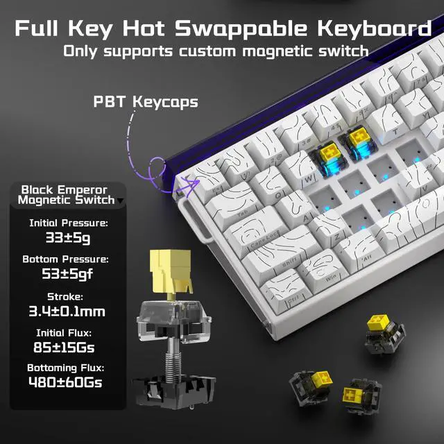 Alt view image 5 of 7 - Aula Hero 68 HE Wired Gaming Keyboard, Hall Effect Keyboard with Magnetic Switch, Rapid Trigger Mode, 8KHz Polling Rate, PBT Keycaps, RGB Lightbox&Backlit, 65% White Small Keyboards for Gamer/PC