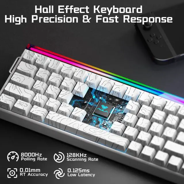 Alt view image 3 of 7 - Aula Hero 68 HE Wired Gaming Keyboard, Hall Effect Keyboard with Magnetic Switch, Rapid Trigger Mode, 8KHz Polling Rate, PBT Keycaps, RGB Lightbox&Backlit, 65% White Small Keyboards for Gamer/PC