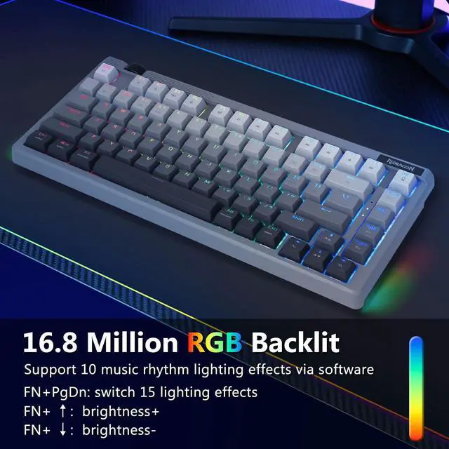 Alt view image 5 of 7 - Wireless Mechanical Keyboard Creamy, Bluetooth/2.4GHz/USB-C Wired, 75% Hot Swappable Custom Gaming Keyboard with Knob, RGB Backlit, Pre-lubed Linear Switches, PBT Keycaps, Gray