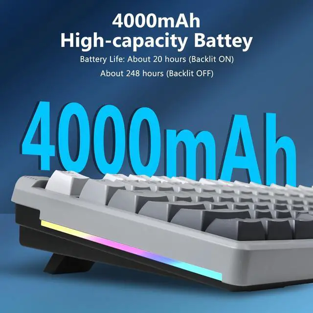 Alt view image 6 of 7 - Wireless Mechanical Keyboard Creamy, Bluetooth/2.4GHz/USB-C Wired, 75% Hot Swappable Custom Gaming Keyboard with Knob, RGB Backlit, Pre-lubed Linear Switches, PBT Keycaps, Gray