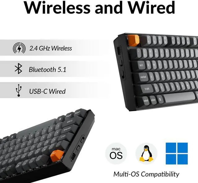 Alt view image 3 of 7 - K8 Max TKL Mechanical Keyboard Wireless, 87 Keys QMK 2.4 GHz/Bluetooth 5.1/Wired Connection, White Backlit with Programmable Keychron Super Red Switch for macOS Windows Linux