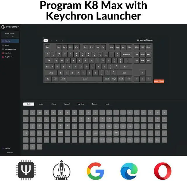 Alt view image 5 of 7 - K8 Max TKL Mechanical Keyboard Wireless, 87 Keys QMK 2.4 GHz/Bluetooth 5.1/Wired Connection, White Backlit with Programmable Keychron Super Red Switch for macOS Windows Linux