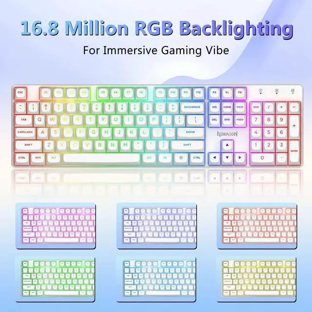 Alt view image 4 of 7 - K710 Wireless Mechanical Gaming Keyboard, Bluetooth/2.4G/Wired Tri-Mode, RGB Backlit, Linear Red Switch, Rechargeable Battery, Solid Metal Panel, PBT Keycaps for PC/Mac, White