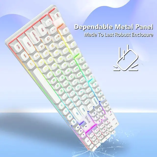 Alt view image 5 of 7 - K710 Wireless Mechanical Gaming Keyboard, Bluetooth/2.4G/Wired Tri-Mode, RGB Backlit, Linear Red Switch, Rechargeable Battery, Solid Metal Panel, PBT Keycaps for PC/Mac, White