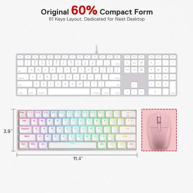 Alt view image 5 of 7 - K530 Pro Draconic 60% Wireless RGB Mechanical Keyboard, BT/2.4Ghz/Wired 3-Mode 61 Keys Compact Gaming Keyboard w/Hot-Swap Socket, Free-Mod Plate Mounted PCB & Tactile Brown Switch