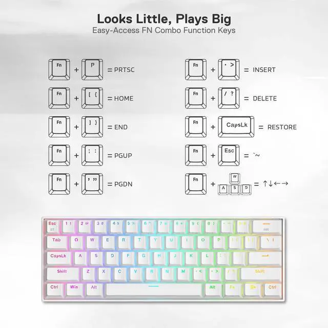Alt view image 6 of 7 - K530 Pro Draconic 60% Wireless RGB Mechanical Keyboard, BT/2.4Ghz/Wired 3-Mode 61 Keys Compact Gaming Keyboard w/Hot-Swap Socket, Free-Mod Plate Mounted PCB & Tactile Brown Switch