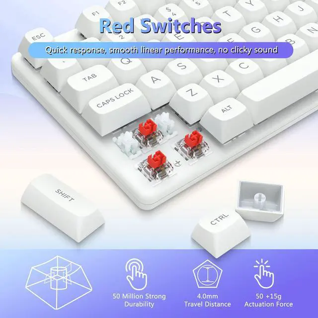 Alt view image 7 of 7 - K710 Wireless Mechanical Gaming Keyboard, Bluetooth/2.4G/Wired Tri-Mode, RGB Backlit, Linear Red Switch, Rechargeable Battery, Solid Metal Panel, PBT Keycaps for PC/Mac, White
