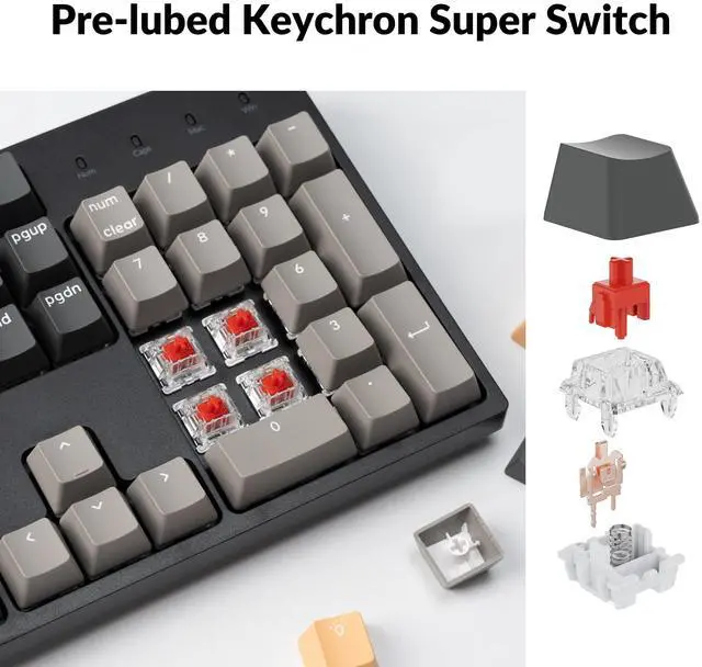 Alt view image 7 of 7 - C2 Pro Wired Custom Mechanical Keyboard Full Size Layout QMK/VIA Programmable Macro RGB Backlit with Hot-Swappable Keychron K Pro Red Switch OEM Profile PBT Keycaps for Mac Windows Linux