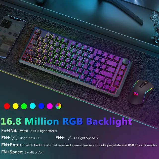 Alt view image 5 of 7 - Wired Mechanical Gaming Keyboard, RGB Backlit, Hot Swappable Pre-lubed Red Switches, Gasket Structure, Knob Control, Quiet Portable 75% Compact Custom for PC, Black
