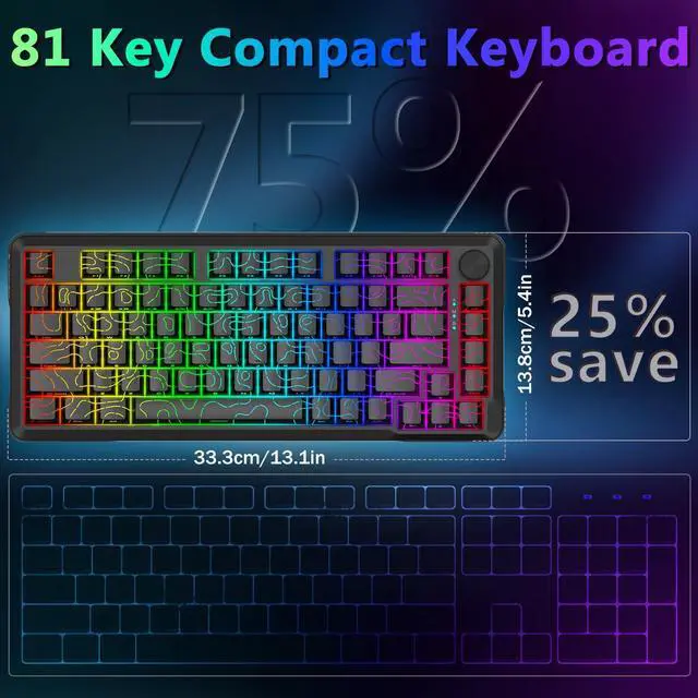 Alt view image 7 of 7 - Wired Mechanical Gaming Keyboard, RGB Backlit, Hot Swappable Pre-lubed Red Switches, Gasket Structure, Knob Control, Quiet Portable 75% Compact Custom for PC, Black