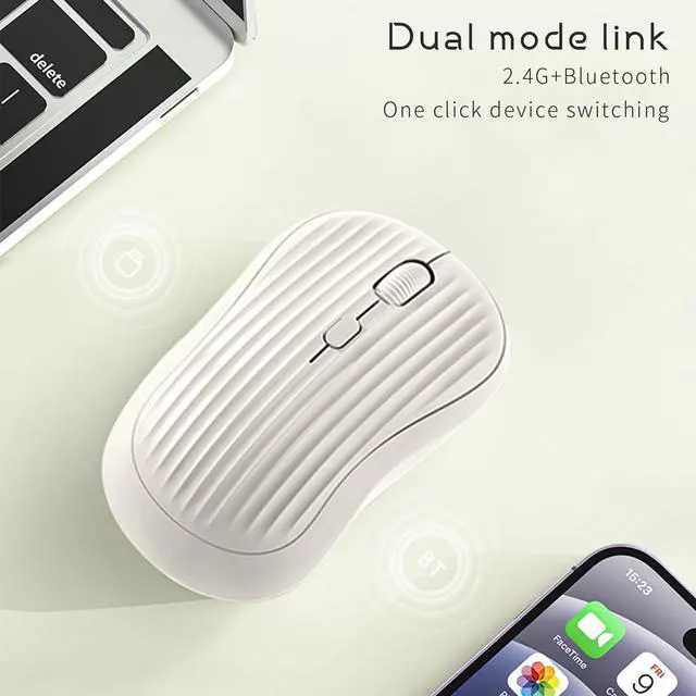 Alt view image 2 of 7 - Wireless Mouse, 2.4G + Bluetooth, Rechargeable Battery, 4-Key, DPI: 800/1200/1600, Silent, Type-C, USB Nano Receiver, Ergonomic, Portable, for Laptop, Chromebook, PC, Mac, Windows (Beige)