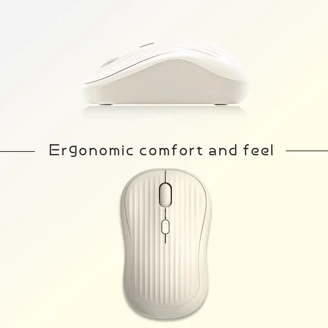 Alt view image 5 of 7 - Wireless Mouse, 2.4G + Bluetooth, Rechargeable Battery, 4-Key, DPI: 800/1200/1600, Silent, Type-C, USB Nano Receiver, Ergonomic, Portable, for Laptop, Chromebook, PC, Mac, Windows (Beige)
