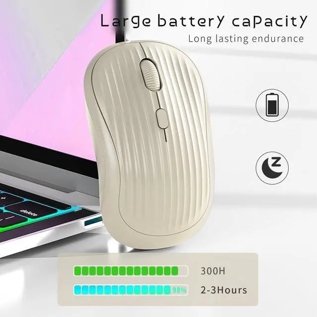Alt view image 7 of 7 - Wireless Mouse, 2.4G + Bluetooth, Rechargeable Battery, 4-Key, DPI: 800/1200/1600, Silent, Type-C, USB Nano Receiver, Ergonomic, Portable, for Laptop, Chromebook, PC, Mac, Windows (Beige)