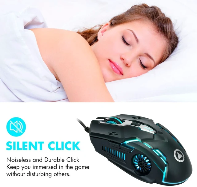 Alt view image 2 of 7 - Silent Click Mouse, Gaming Mouse Wired, 6 Button,4 DPI Upto 3200 DPI, RGB Lights, Compatibility for PC/Laptop/Mac