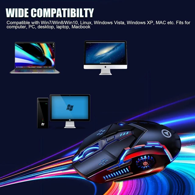 Alt view image 7 of 7 - Silent Click Mouse, Gaming Mouse Wired, 6 Button,4 DPI Upto 3200 DPI, RGB Lights, Compatibility for PC/Laptop/Mac
