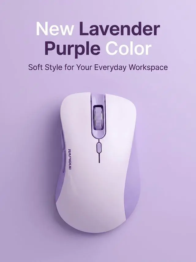 Alt view image 7 of 7 - Bluetooth Wireless Mouse, Dual Bluetooth & 2.4GHz USB Receiver, Right-Hand Design, Quiet Clicks, Low Power, Portable Multi-Device Compatibility for MacBook, Laptop, Computer, iPad, PC - Purple