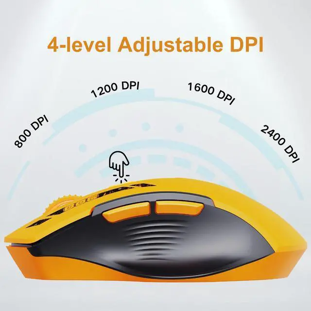 Alt view image 4 of 6 - Wireless Mouse,Upgraded 2.4GHz Rechargeable (Battery Level Visible) Ergonomic Computer Mouse,4 Levels DPI, Wireless Mice for Laptop Computer(Yellow)