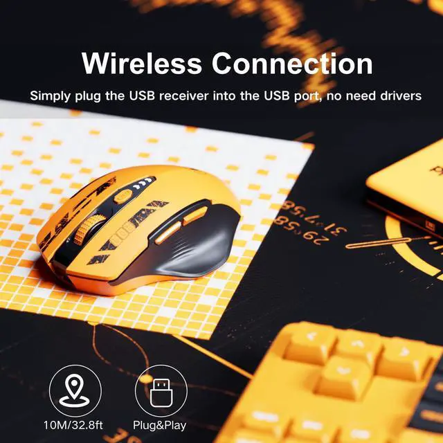 Alt view image 2 of 6 - Wireless Mouse,Upgraded 2.4GHz Rechargeable (Battery Level Visible) Ergonomic Computer Mouse,4 Levels DPI, Wireless Mice for Laptop Computer(Yellow)