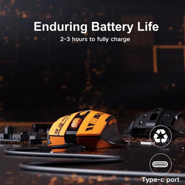 Alt view image 5 of 6 - Wireless Mouse,Upgraded 2.4GHz Rechargeable (Battery Level Visible) Ergonomic Computer Mouse,4 Levels DPI, Wireless Mice for Laptop Computer(Yellow)
