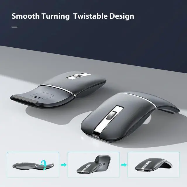 Alt view image 2 of 7 - Bluetooth Wireless Arc Travel Mouse, Bluetooth 5.0/4.0 & 2.4G Tri-Mode, Rotating Foldable Ergonomic Mice, Type-C Rechargeable Multi-Device for Microsoft Laptop, PC, MacBook, Chromebook, Lenovo - Black