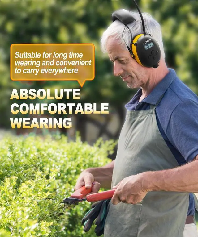 Alt view image 5 of 7 - AM/FM Radio Headphone with Digital Display,30dB SNR,Ear Protection Noise Reduction Earmuffs for Mowing,Comfortable Hearing Protector(Yellow,Radio)
