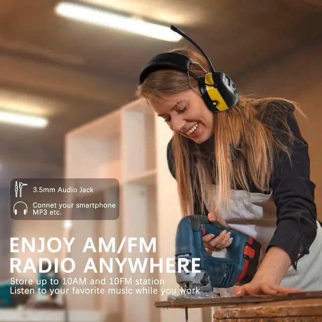 Alt view image 7 of 7 - AM/FM Radio Headphone with Digital Display,30dB SNR,Ear Protection Noise Reduction Earmuffs for Mowing,Comfortable Hearing Protector(Yellow,Radio)