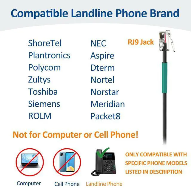 Alt view image 2 of 7 - Corded Telephone Headset Mono w/Noise Canceling Mic for ShoreTel Plantronics Polycom Zultys Toshiba NEC Aspire Dterm Nortel Norstar Meridian Siemens ROLM Packet8 Landline Deskphones(F600S2)
