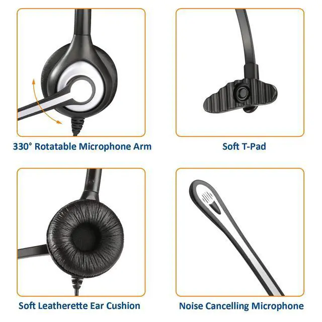 Alt view image 5 of 7 - Corded Telephone Headset Mono w/Noise Canceling Mic for ShoreTel Plantronics Polycom Zultys Toshiba NEC Aspire Dterm Nortel Norstar Meridian Siemens ROLM Packet8 Landline Deskphones(F600S2)