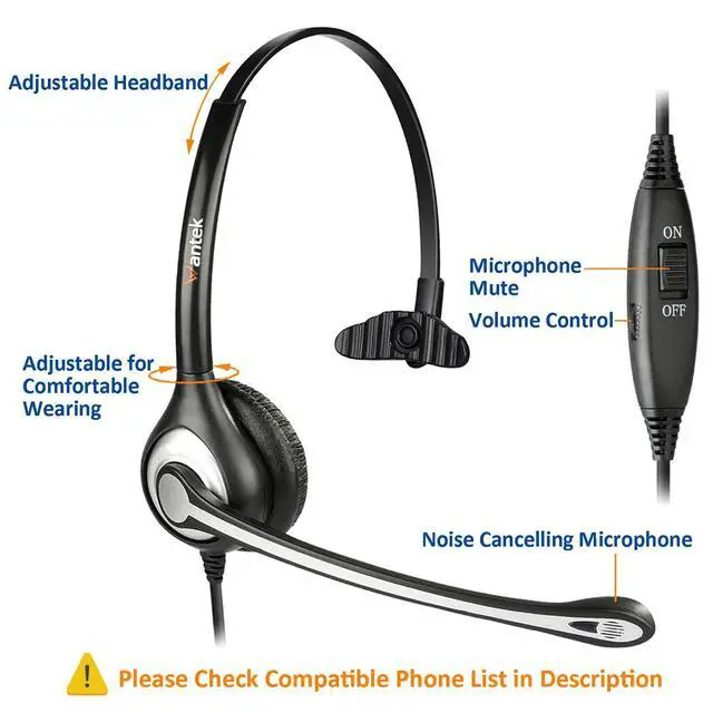 Alt view image 4 of 7 - Corded Telephone Headset Mono w/Noise Canceling Mic for ShoreTel Plantronics Polycom Zultys Toshiba NEC Aspire Dterm Nortel Norstar Meridian Siemens ROLM Packet8 Landline Deskphones(F600S2)