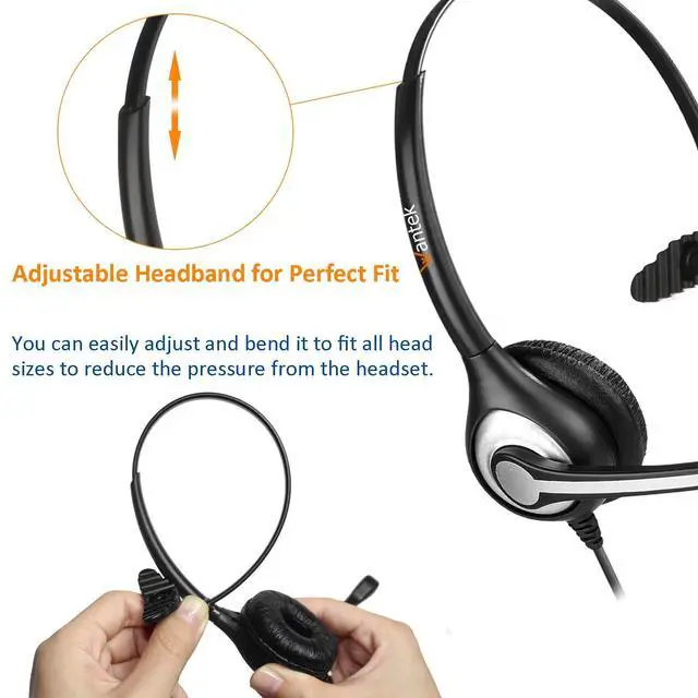 Alt view image 7 of 7 - Corded Telephone Headset Mono w/Noise Canceling Mic for ShoreTel Plantronics Polycom Zultys Toshiba NEC Aspire Dterm Nortel Norstar Meridian Siemens ROLM Packet8 Landline Deskphones(F600S2)