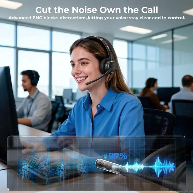 Alt view image 2 of 7 - Wireless Headset with Mic for Work, USB A/C Dongle, Bluetooth 6.0 Headset with AI Noise Cancelling Microphone, Wireless Headphones with Mic Mute & 65H, Wireless Headset for PC/Computer/Laptop/Teams