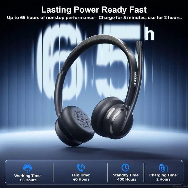 Alt view image 4 of 7 - Wireless Headset with Mic for Work, USB A/C Dongle, Bluetooth 6.0 Headset with AI Noise Cancelling Microphone, Wireless Headphones with Mic Mute & 65H, Wireless Headset for PC/Computer/Laptop/Teams