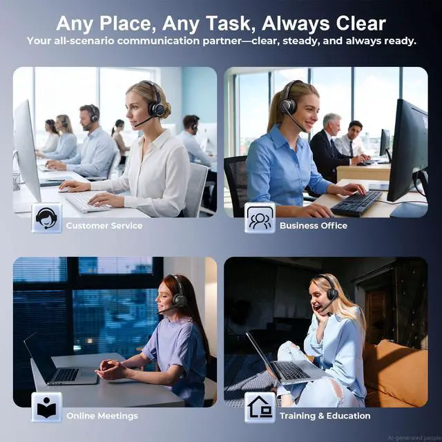 Alt view image 7 of 7 - Wireless Headset with Mic for Work, USB A/C Dongle, Bluetooth 6.0 Headset with AI Noise Cancelling Microphone, Wireless Headphones with Mic Mute & 65H, Wireless Headset for PC/Computer/Laptop/Teams