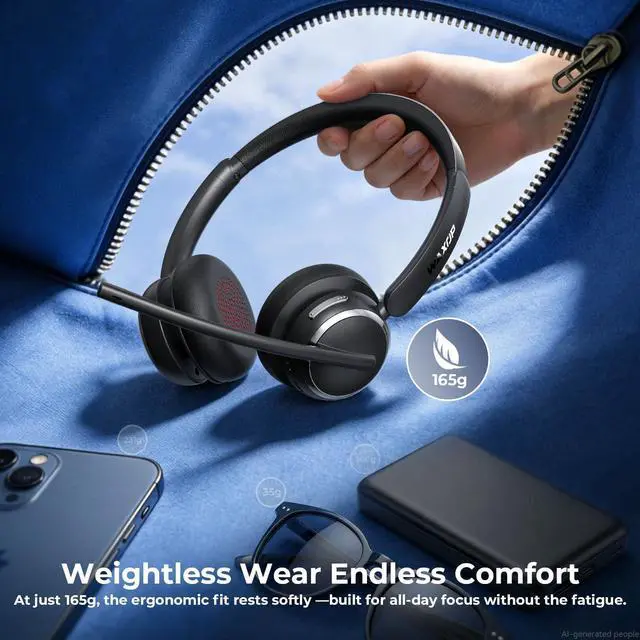 Alt view image 5 of 7 - Wireless Headset with Mic for Work, USB A/C Dongle, Bluetooth 6.0 Headset with AI Noise Cancelling Microphone, Wireless Headphones with Mic Mute & 65H, Wireless Headset for PC/Computer/Laptop/Teams