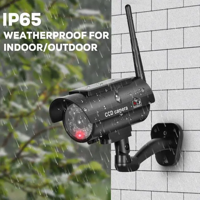 Alt view image 4 of 7 - Solar Powered Fake Security Camera, Bullet Dummy Security Camera Simulated Surveillance System with Realistic Red Flashing Light Sensor and Warning Sticker for Indoor/Outdoor(4Pack, Black)