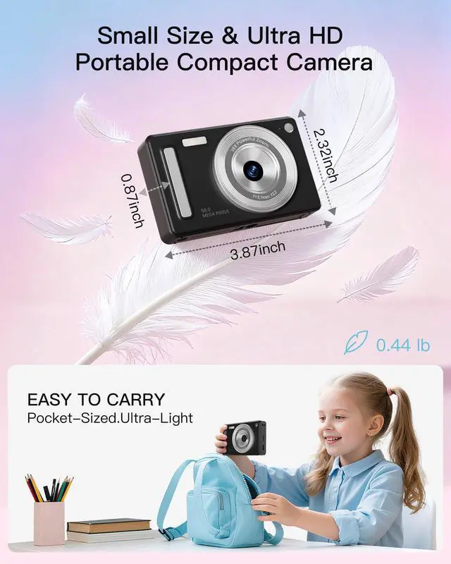 Alt view image 4 of 7 - Digital Camera, FHD 1080P Point and Shoot Camera, 32GB SD Card, 2 Batteries
