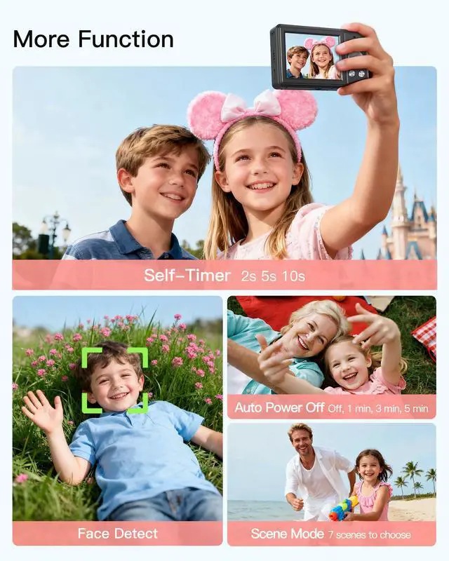 Alt view image 7 of 7 - Digital Camera, FHD 1080P Point and Shoot Camera, 32GB SD Card, 2 Batteries