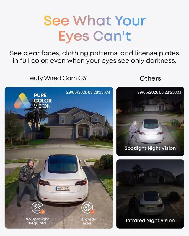 Alt view image 2 of 7 - Indoor/Outdoor Camera C31, IP66, Spotlight-Free Color Night Vision,360° Pan &Tilt, AutoTracking,AI Human/Vehicle/Pet/Cry Detection, 24/7 Recording,Dual External Antennas(No Subscription)