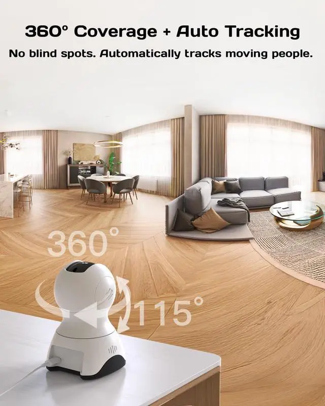 Alt view image 3 of 7 - 2.5K 4MP Pan/Tilt Pet Camera Indoor with Phone App for Dog/Cat/Baby/Nanny/Home Security, Motion Tracking, Night Vision, 2-Way Audio, AI Detection, 5G/2.4GHz WiFi, Cloud & SD Card, Works w/Alexa