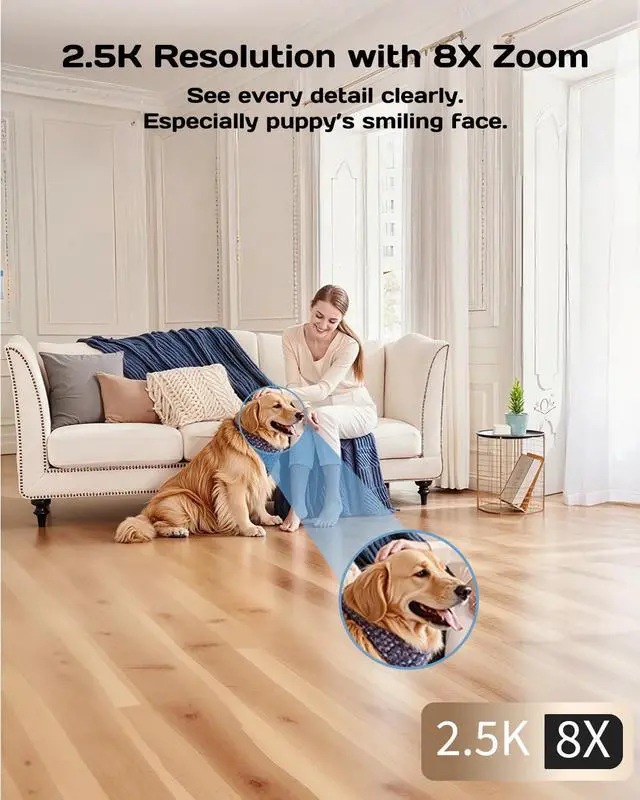 Alt view image 2 of 7 - 2.5K 4MP Pan/Tilt Pet Camera Indoor with Phone App for Dog/Cat/Baby/Nanny/Home Security, Motion Tracking, Night Vision, 2-Way Audio, AI Detection, 5G/2.4GHz WiFi, Cloud & SD Card, Works w/Alexa
