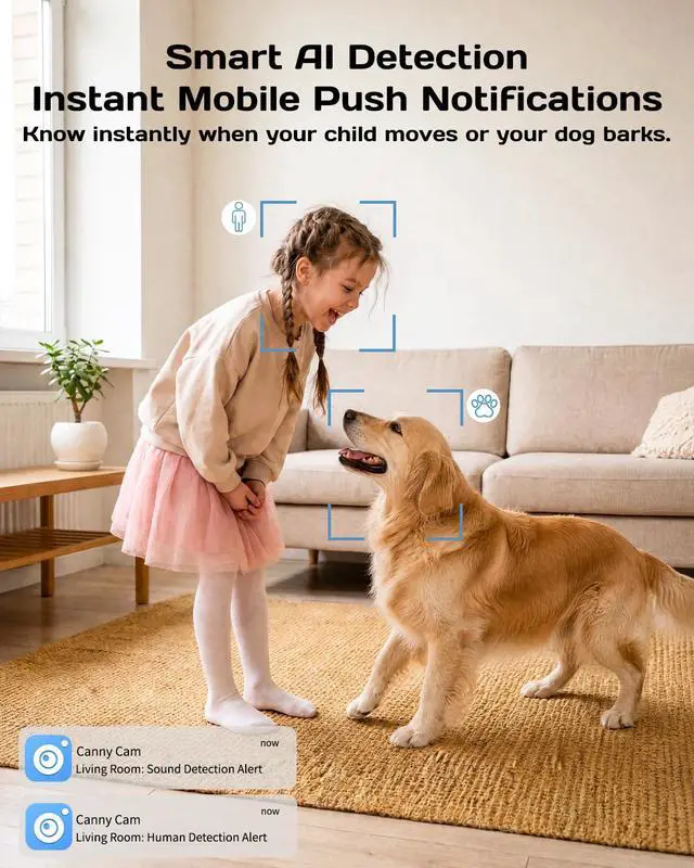 Alt view image 5 of 7 - 2.5K 4MP Pan/Tilt Pet Camera Indoor with Phone App for Dog/Cat/Baby/Nanny/Home Security, Motion Tracking, Night Vision, 2-Way Audio, AI Detection, 5G/2.4GHz WiFi, Cloud & SD Card, Works w/Alexa