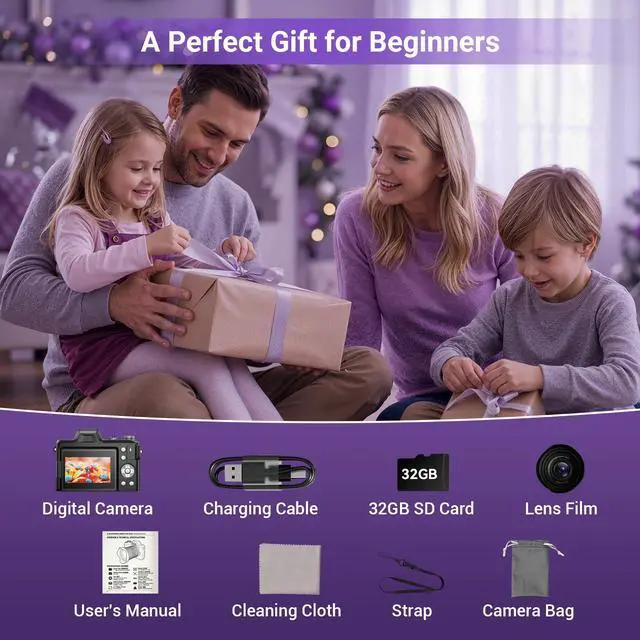 Alt view image 7 of 7 - 4K Digital Camera for Photography, 56MP Autofocus Vlogging Camera for YouTube Travel, 3" 180°Flip Screen & Lens Hood 16X Zoom, 32GB SD Card for Teens & Beginners