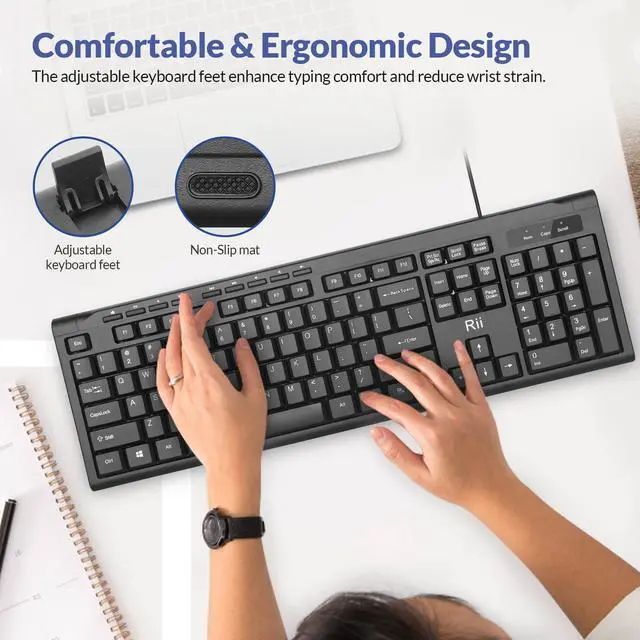 Alt view image 7 of 7 - Wired Keyboard and Mouse Combo, RK907 USB Ultra-Slim Compact USB Wired Keyboard and Mouse Combo for Mac and PC,Windows 10/8 / 7 / Vista/XP (Black)